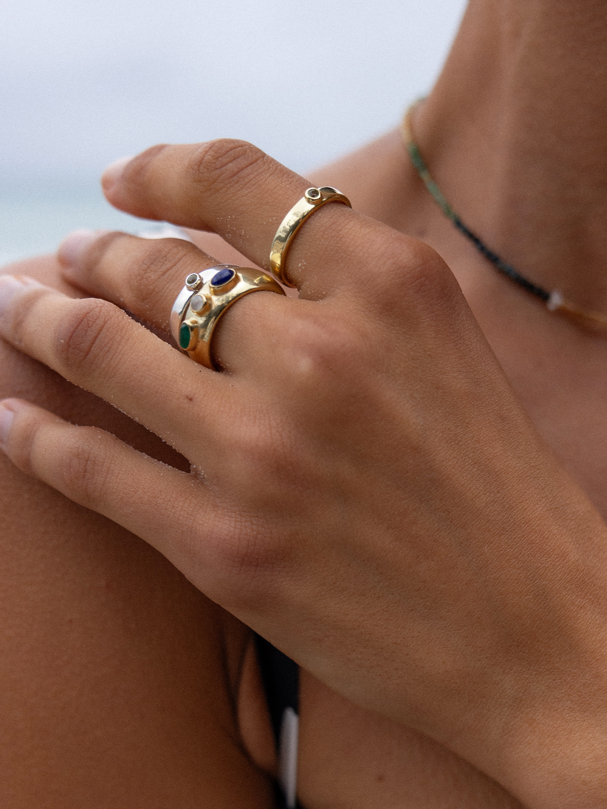 balance ring | green agate, lapis lazuli + rainbow moonstone | krystle ...