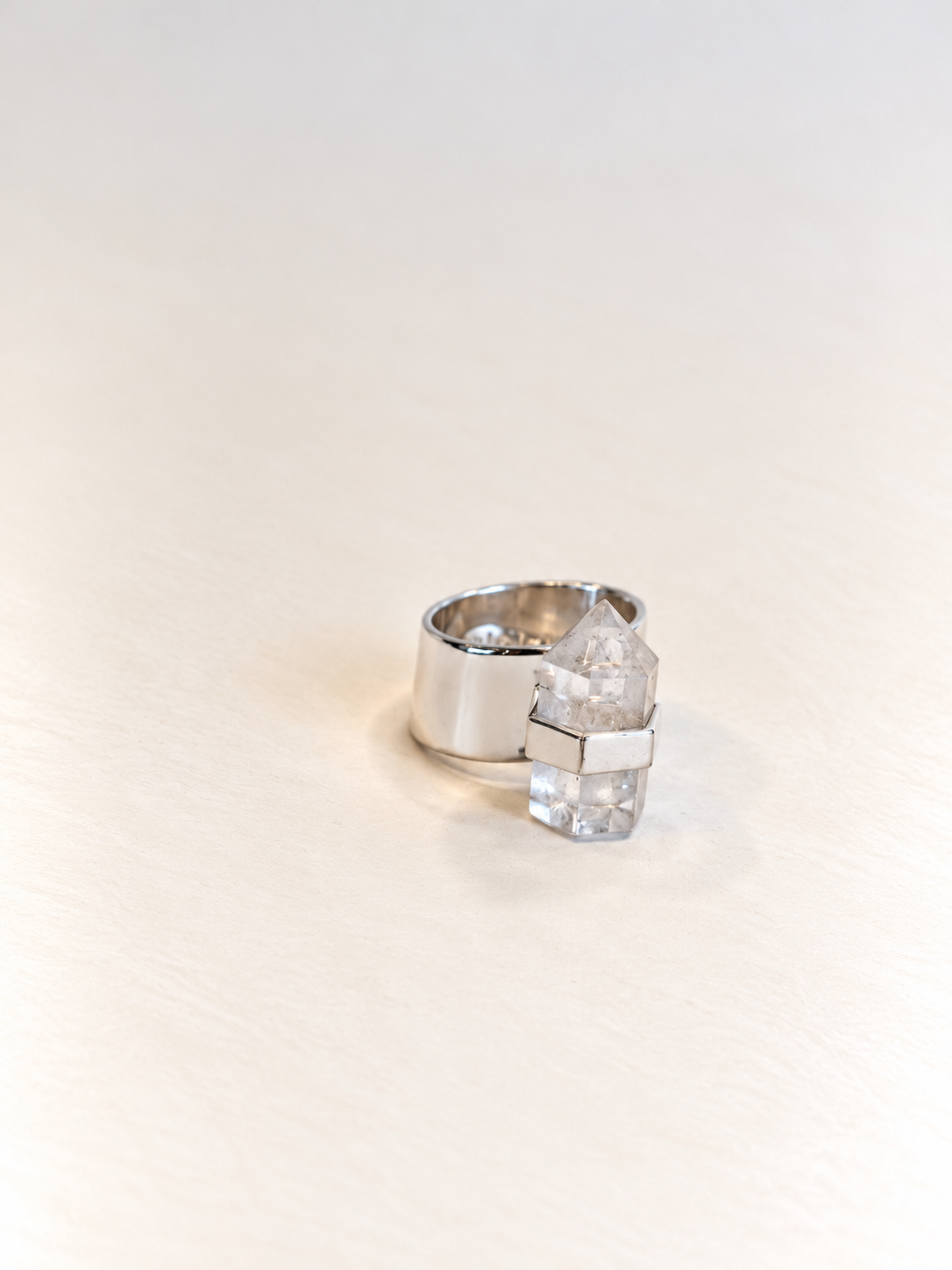 angled ring | clear quartz | warehouse sale | size 7