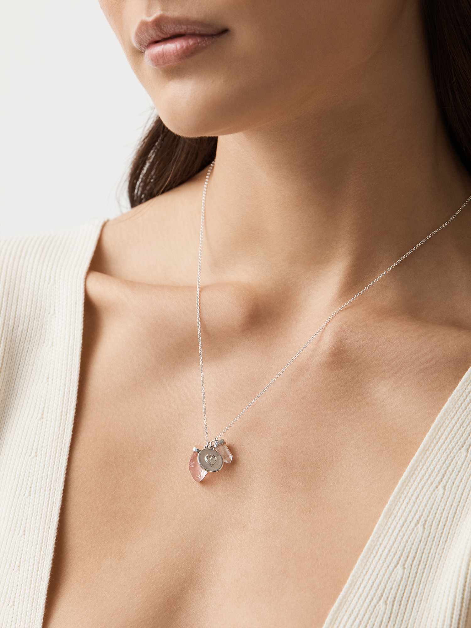 eternal love necklace | rose quartz, clear quartz + heart