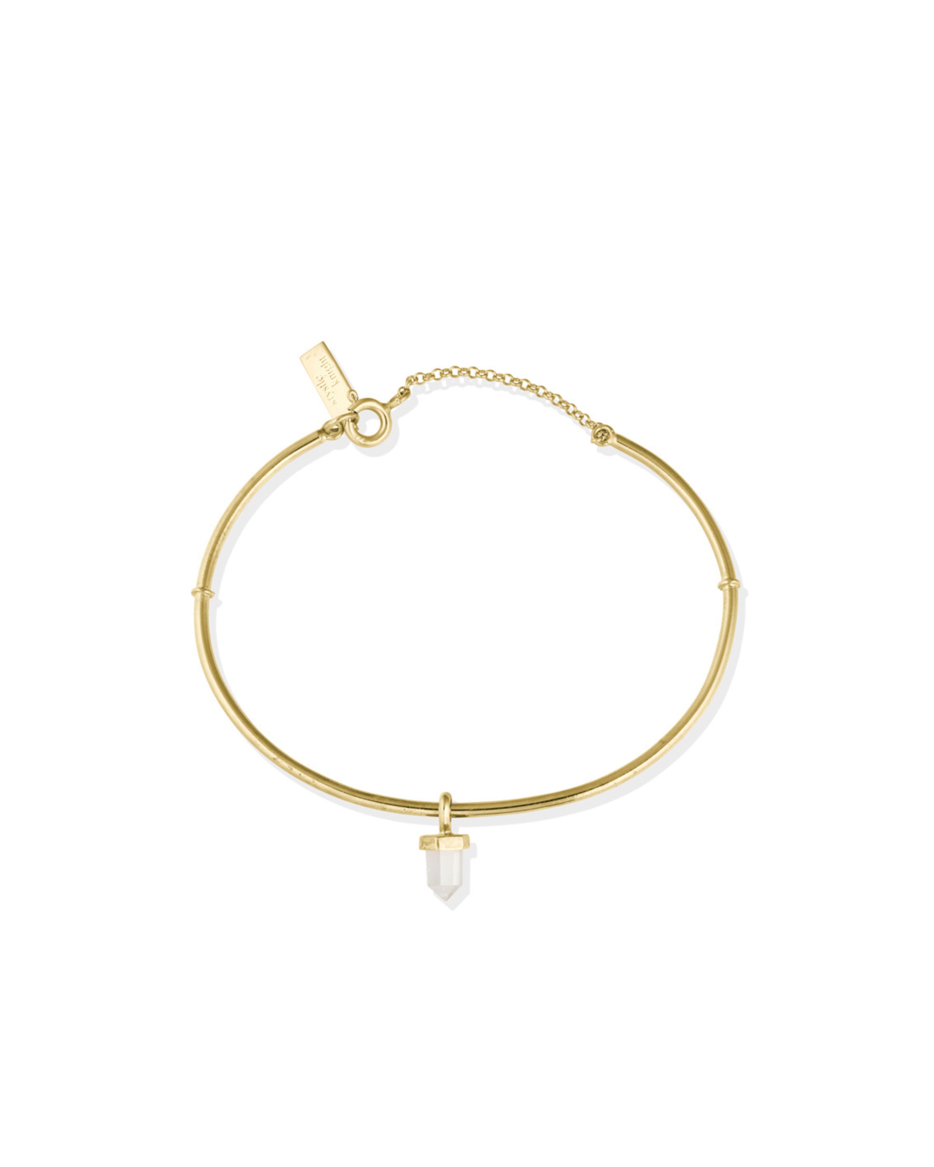 Gold Bracelet with chain + clear quartz
