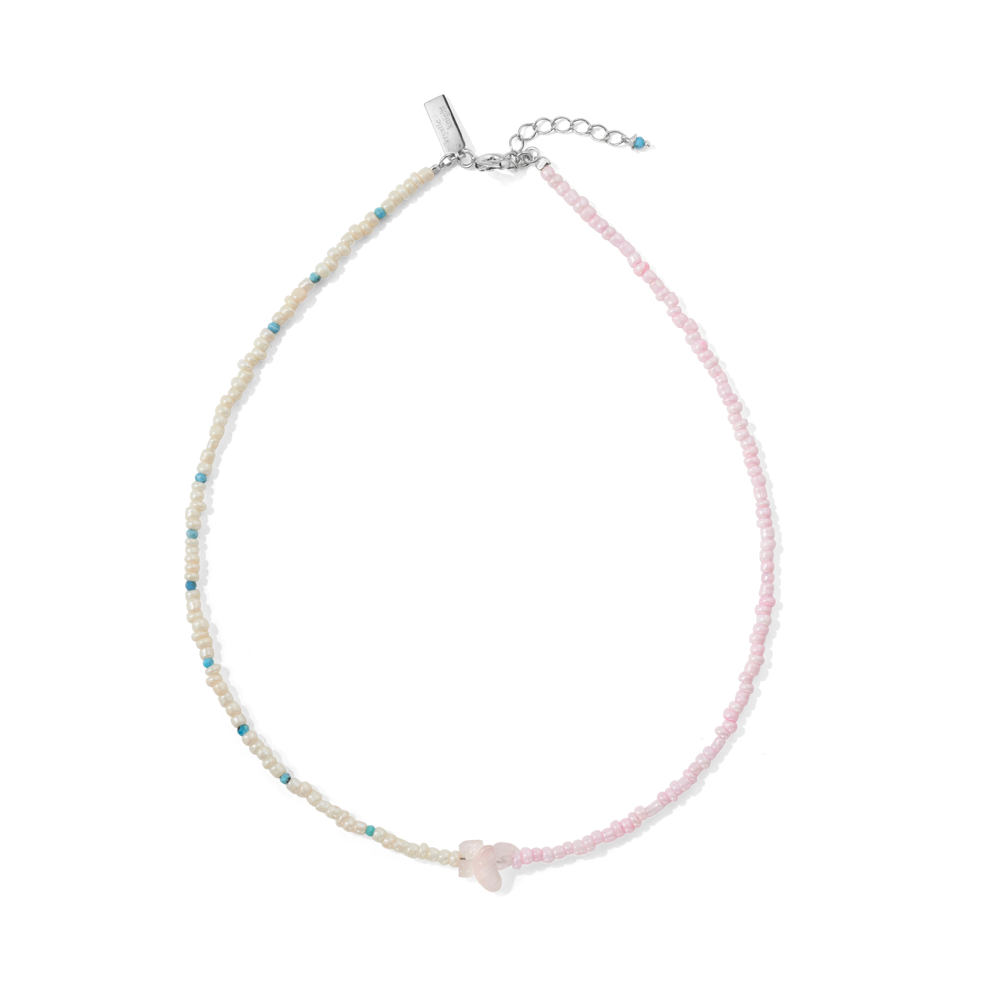 little kkj | ocean treasures necklace | rose quartz + turquoise