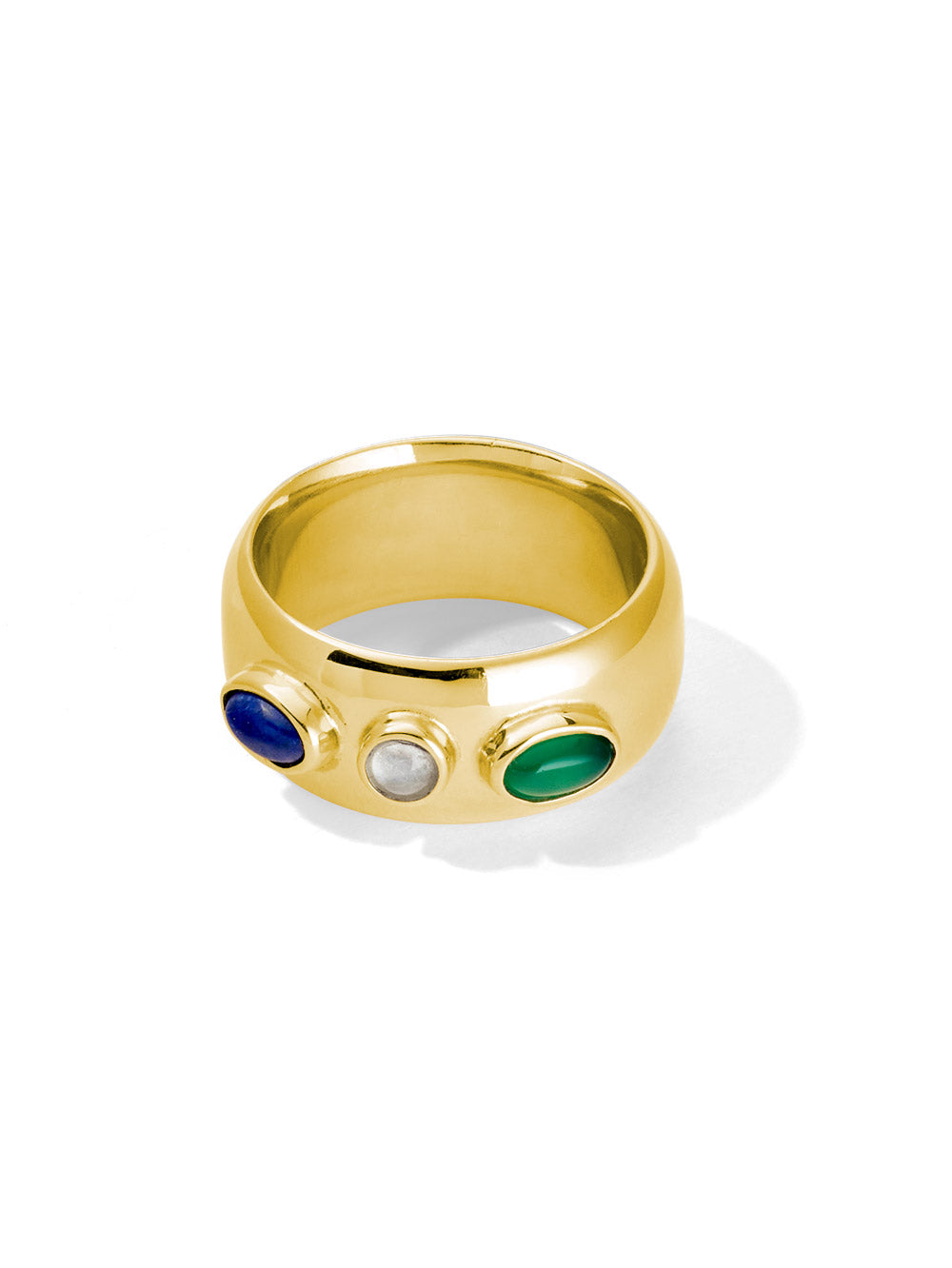 balance ring | green agate, lapis lazuli + rainbow moonstone