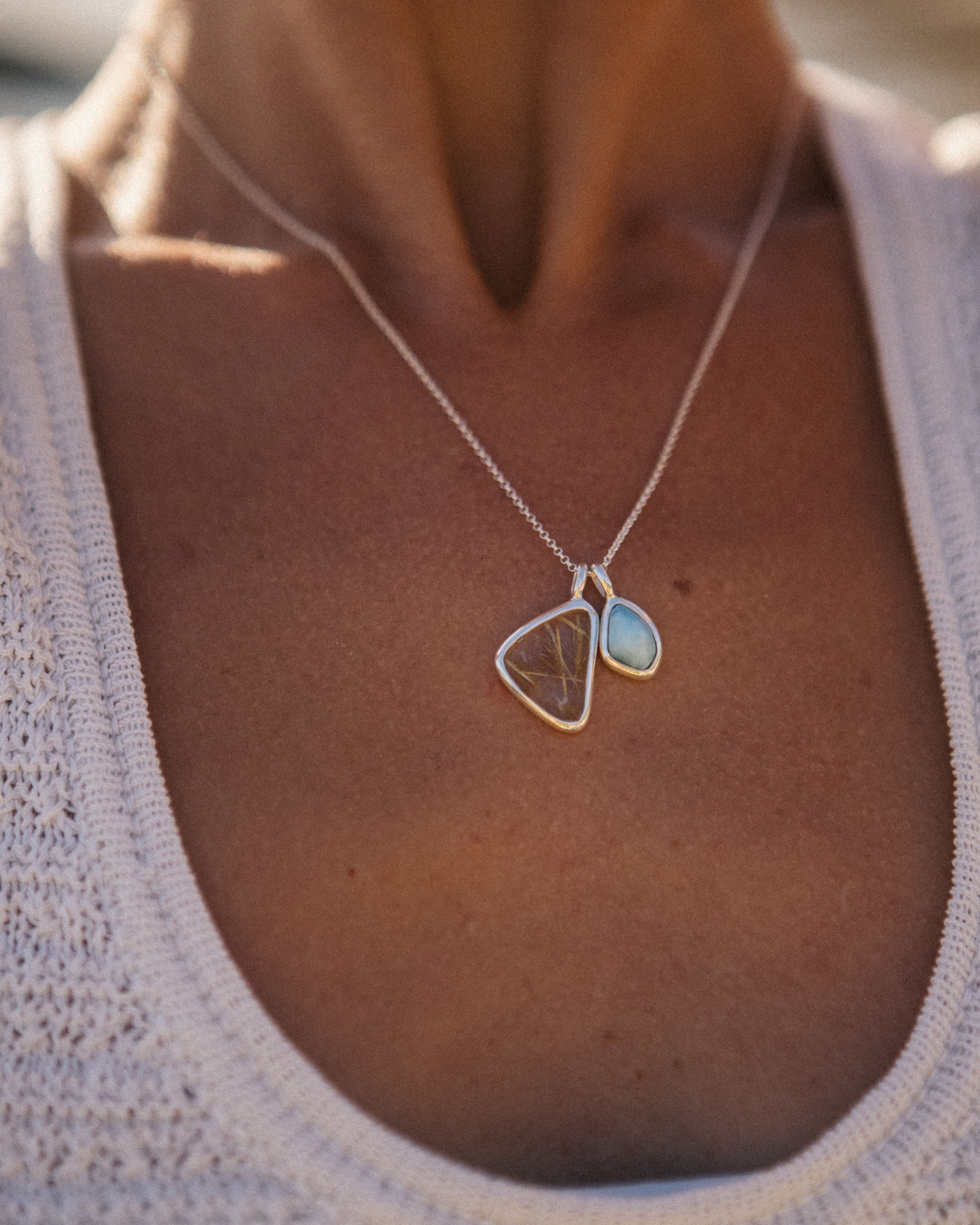 Larimar + Rutilated Quartz #1 | Sterling Silver | One Of a Kind Magic Drop 2