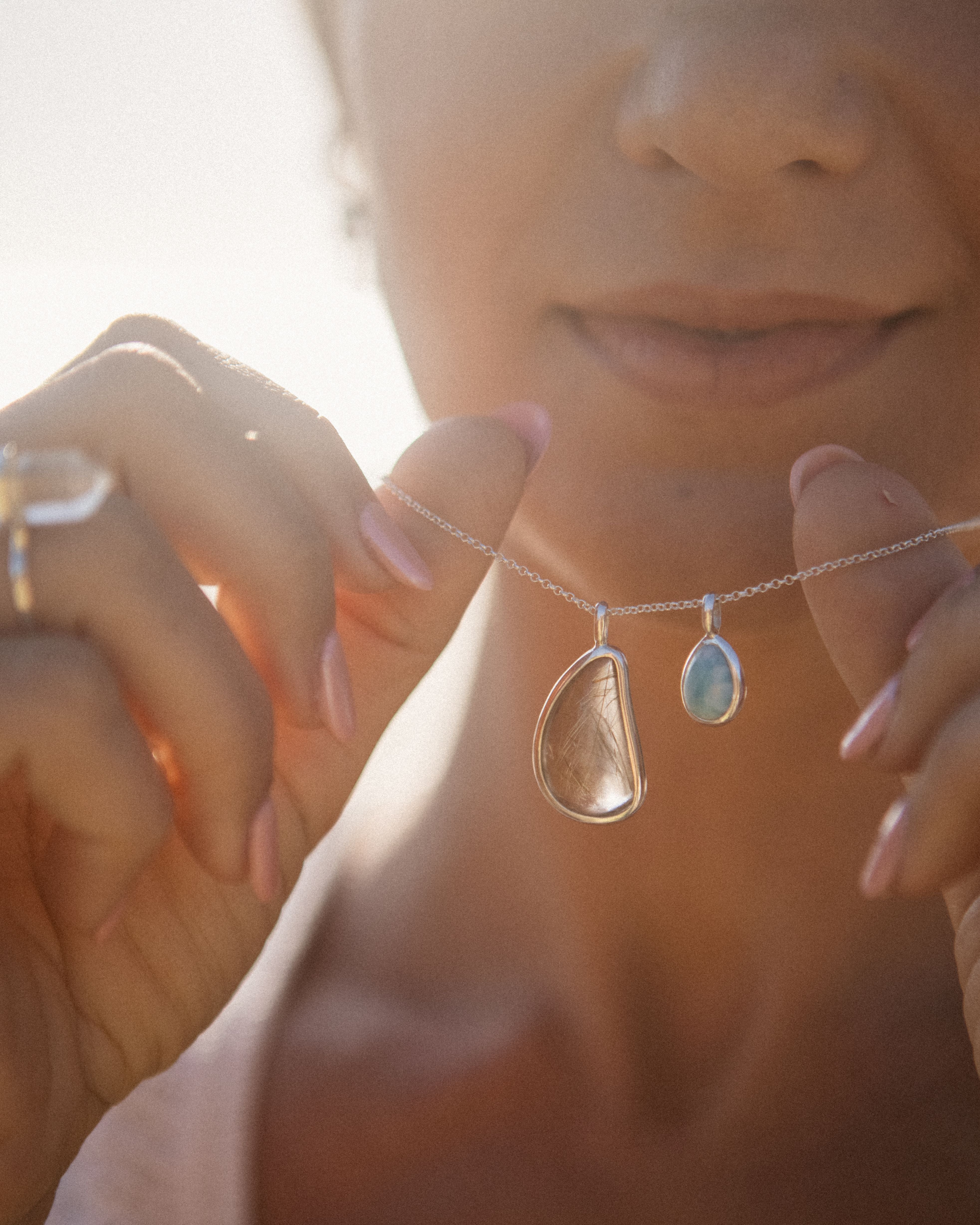Larimar + Rutilated Quartz #2 | Sterling Silver | One Of a Kind Magic Drop 2