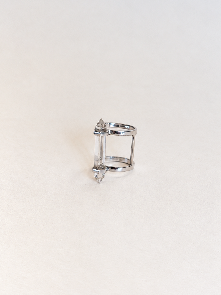 double band quartz ring | clear quartz | warehouse sale | size 7