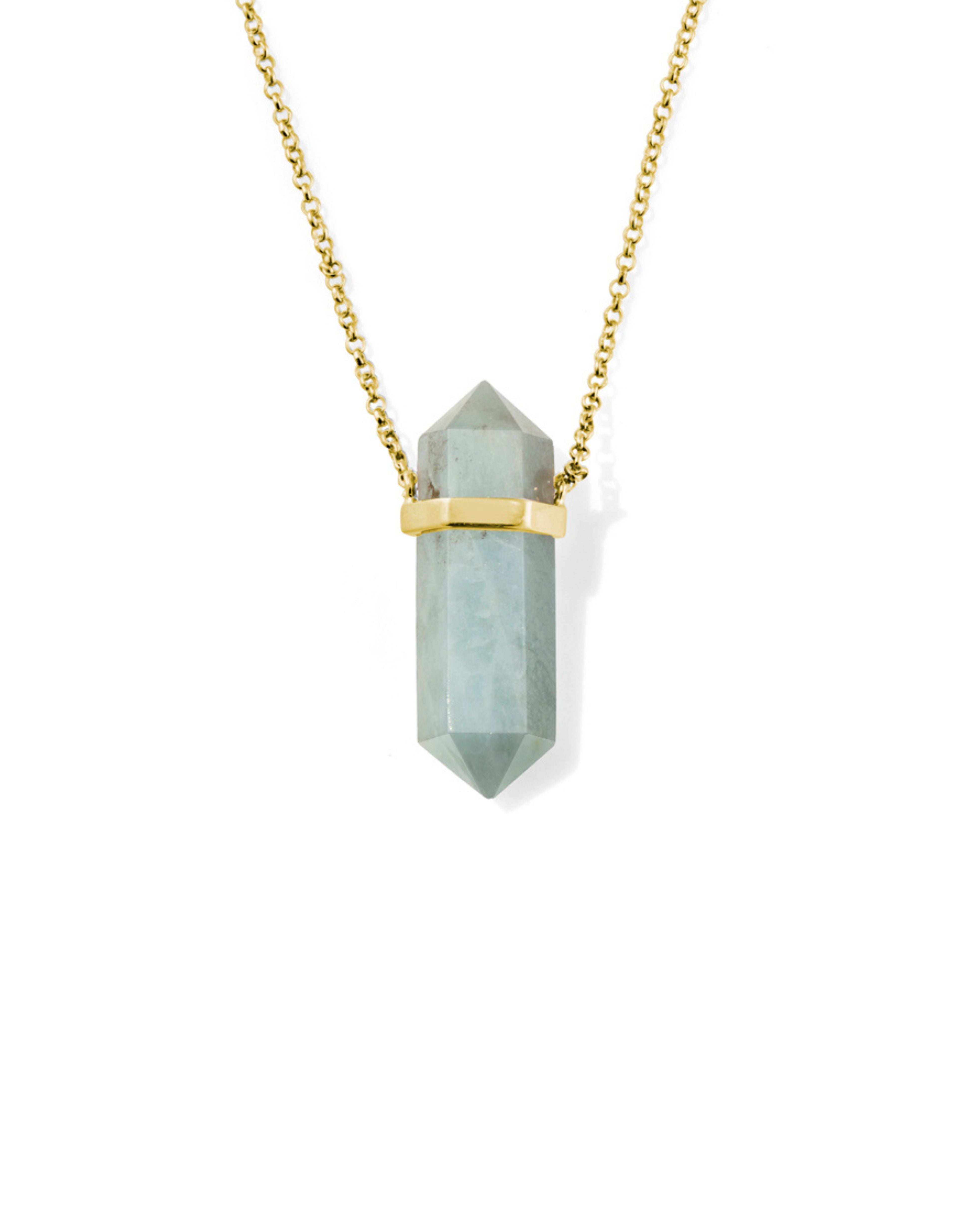 Aqua Marine Crystal Necklace Gold Chain