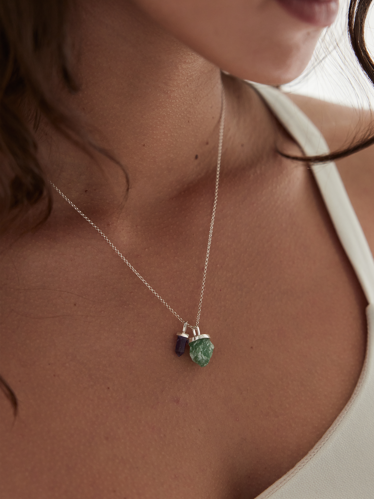 raw crystal necklace charm | green aventurine
