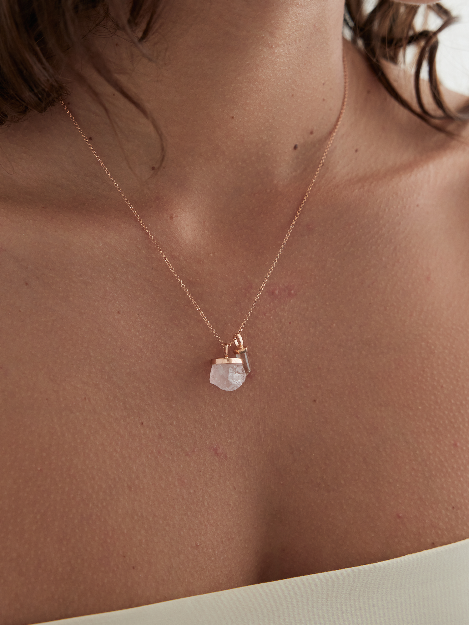 raw crystal necklace charm | rose quartz