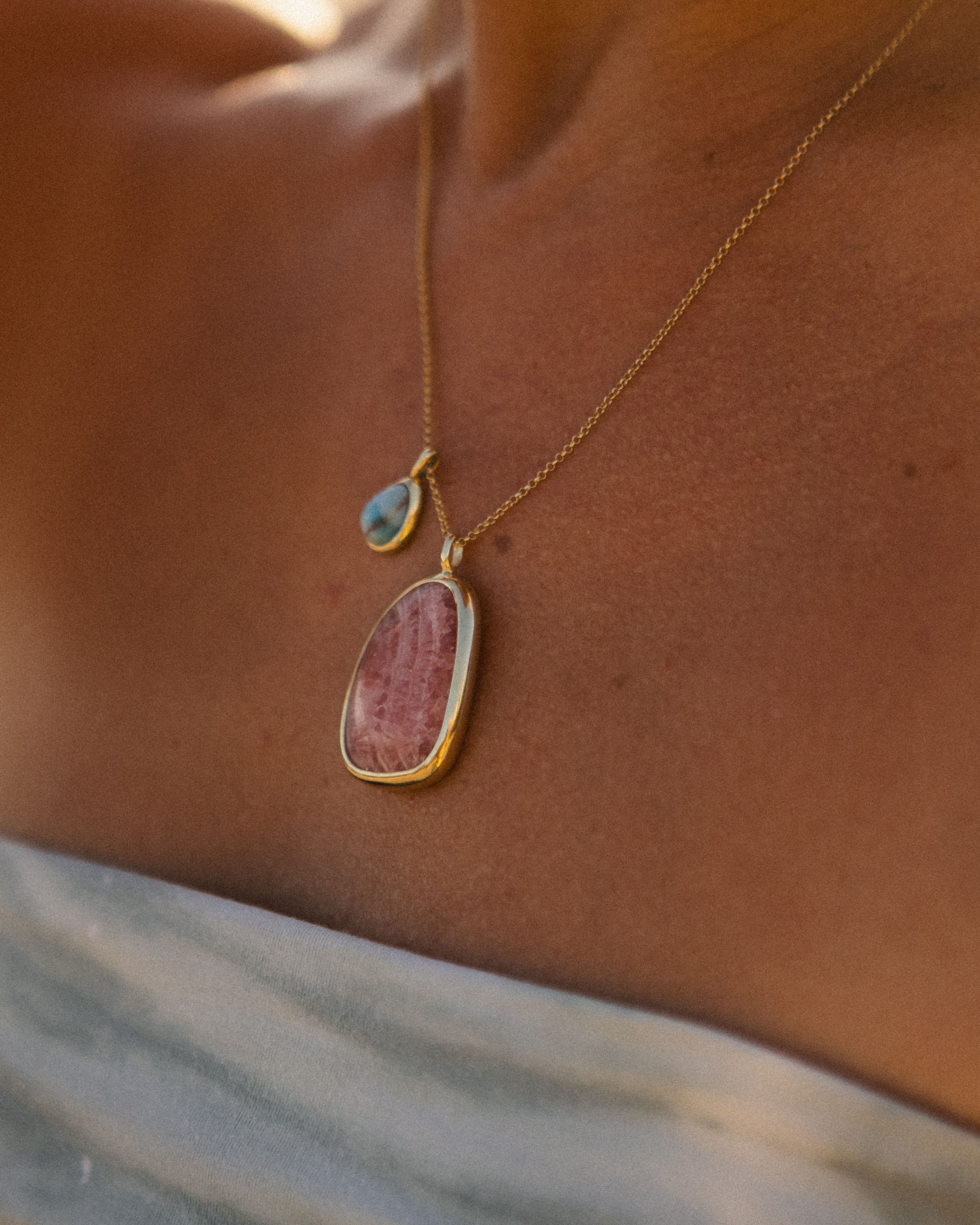 Rhodochrosite + Larimar | 18k Gold Vermeil | One Of a Kind Magic Drop 2