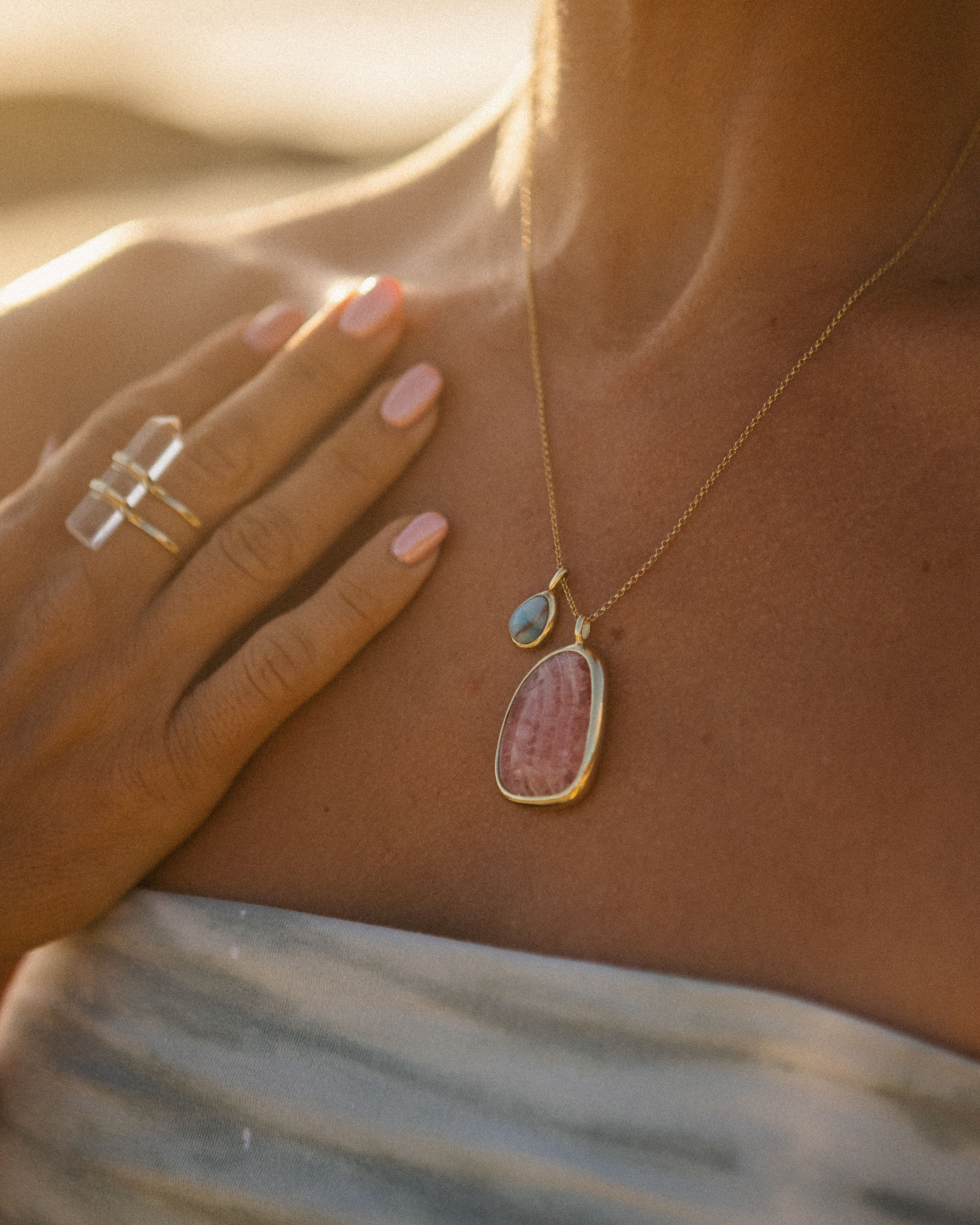 Rhodochrosite + Larimar | 18k Gold Vermeil | One Of a Kind Magic Drop 2