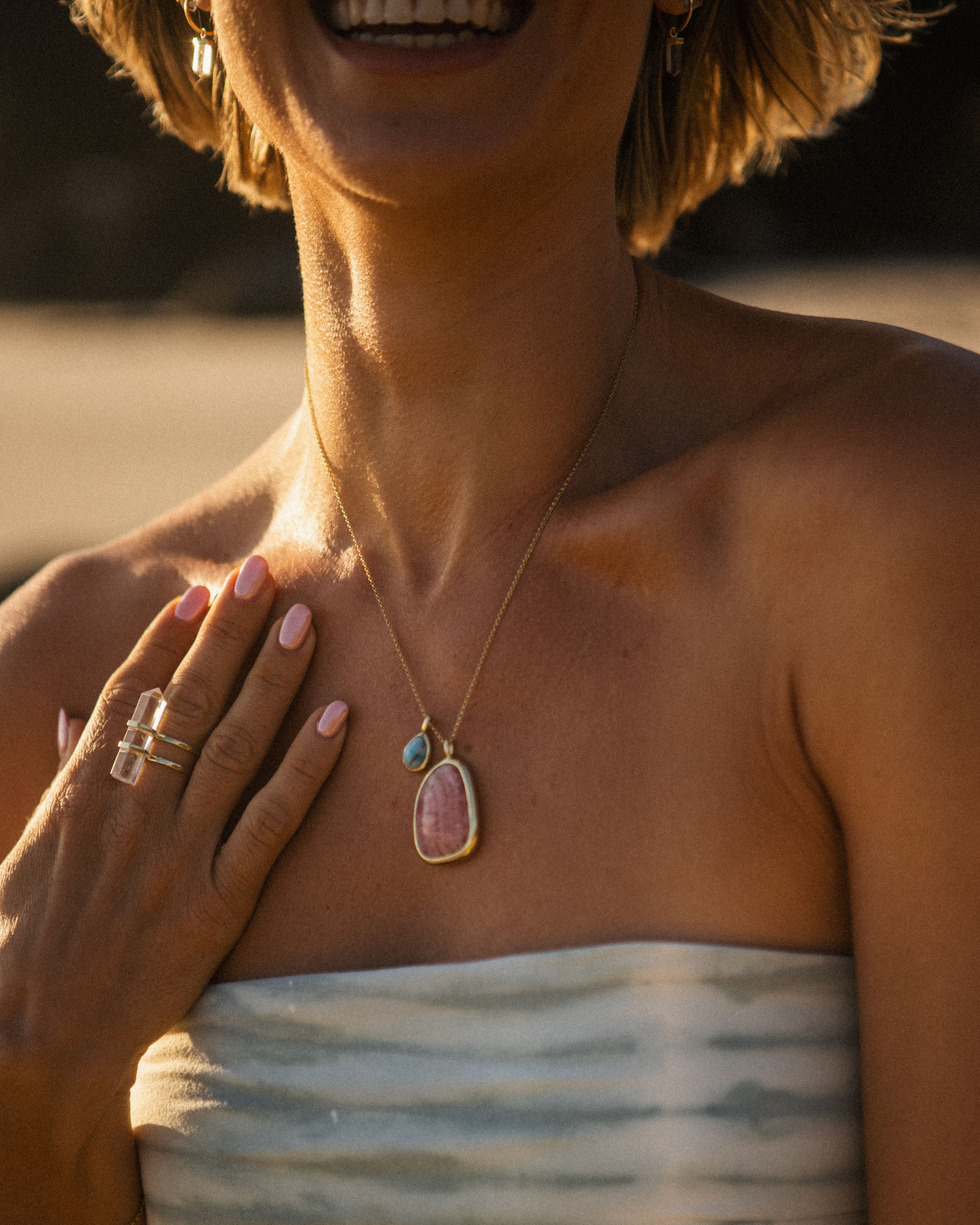 Rhodochrosite + Larimar | 18k Gold Vermeil | One Of a Kind Magic Drop 2