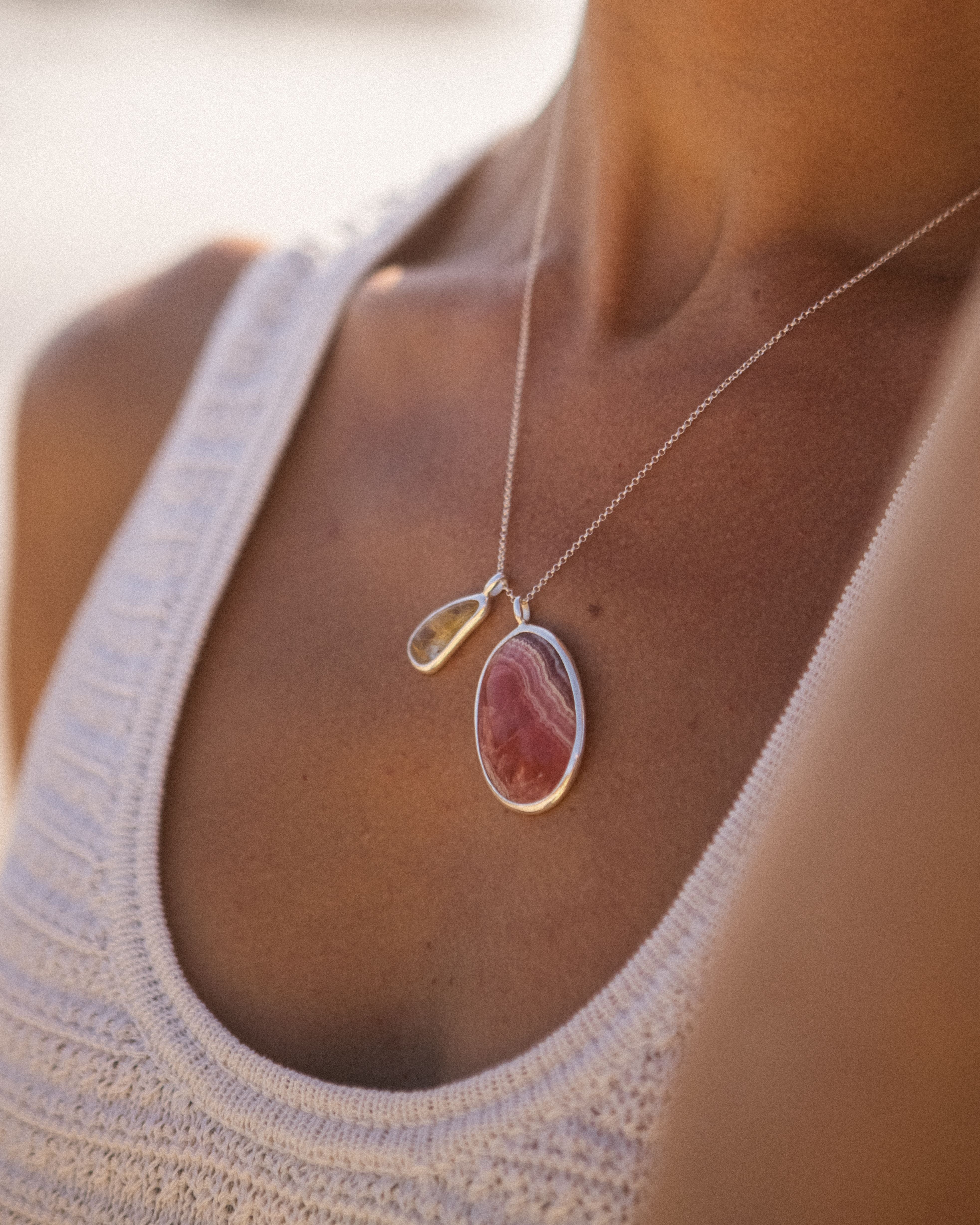 Rhodochrosite + Rulilated Quartz | 925 Sterling Silver | One Of a Kind Magic Drop 2