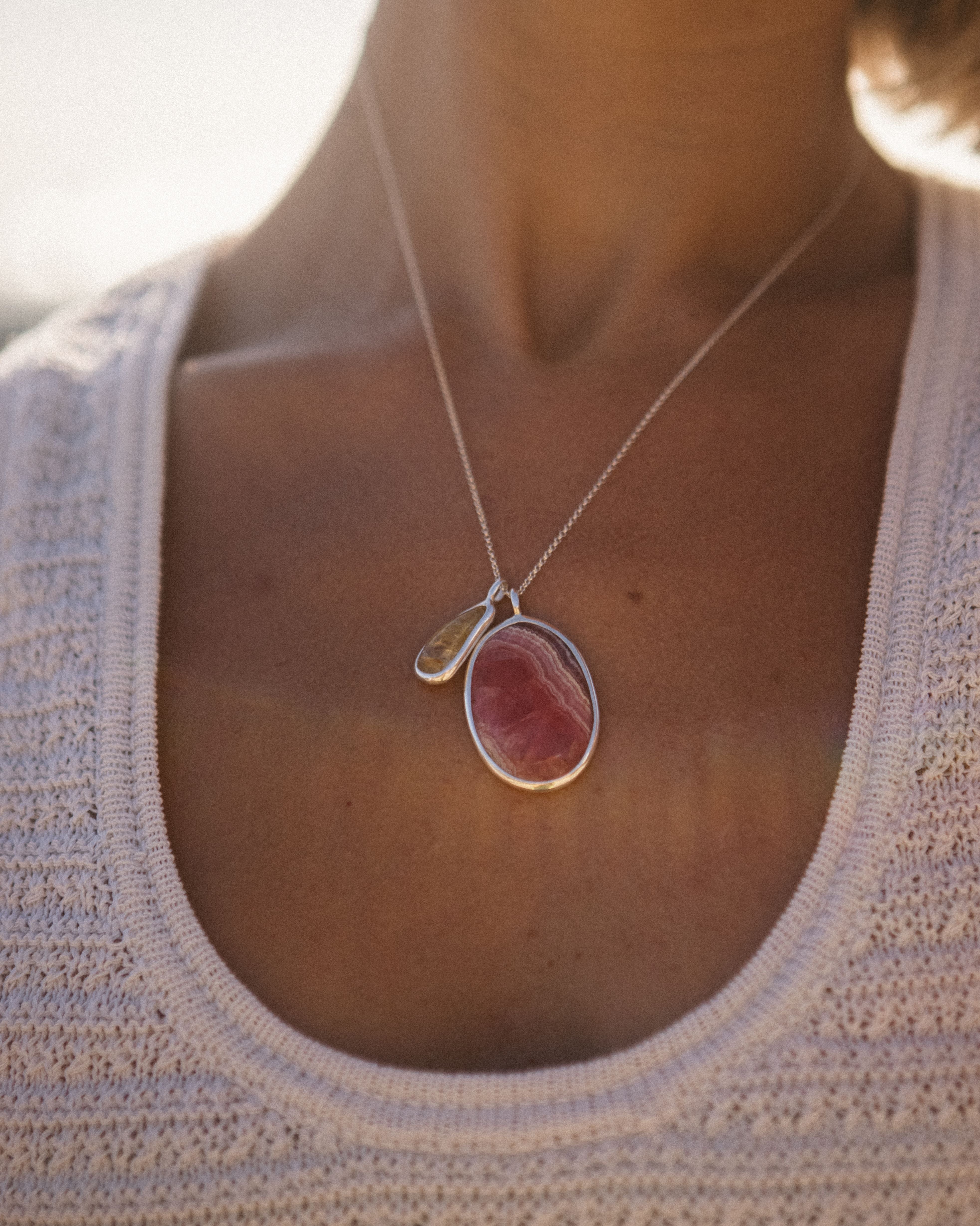 Rhodochrosite + Rulilated Quartz | 925 Sterling Silver | One Of a Kind Magic Drop 2