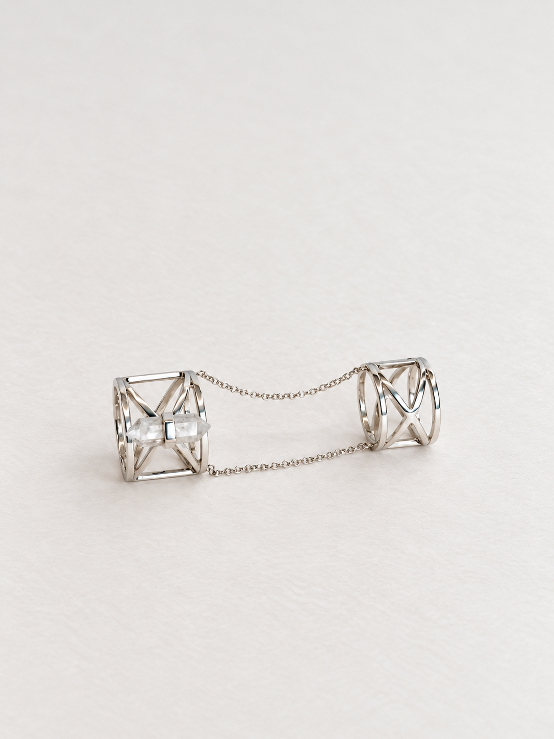 double chain ring | clear quartz | warehouse sale | size 7