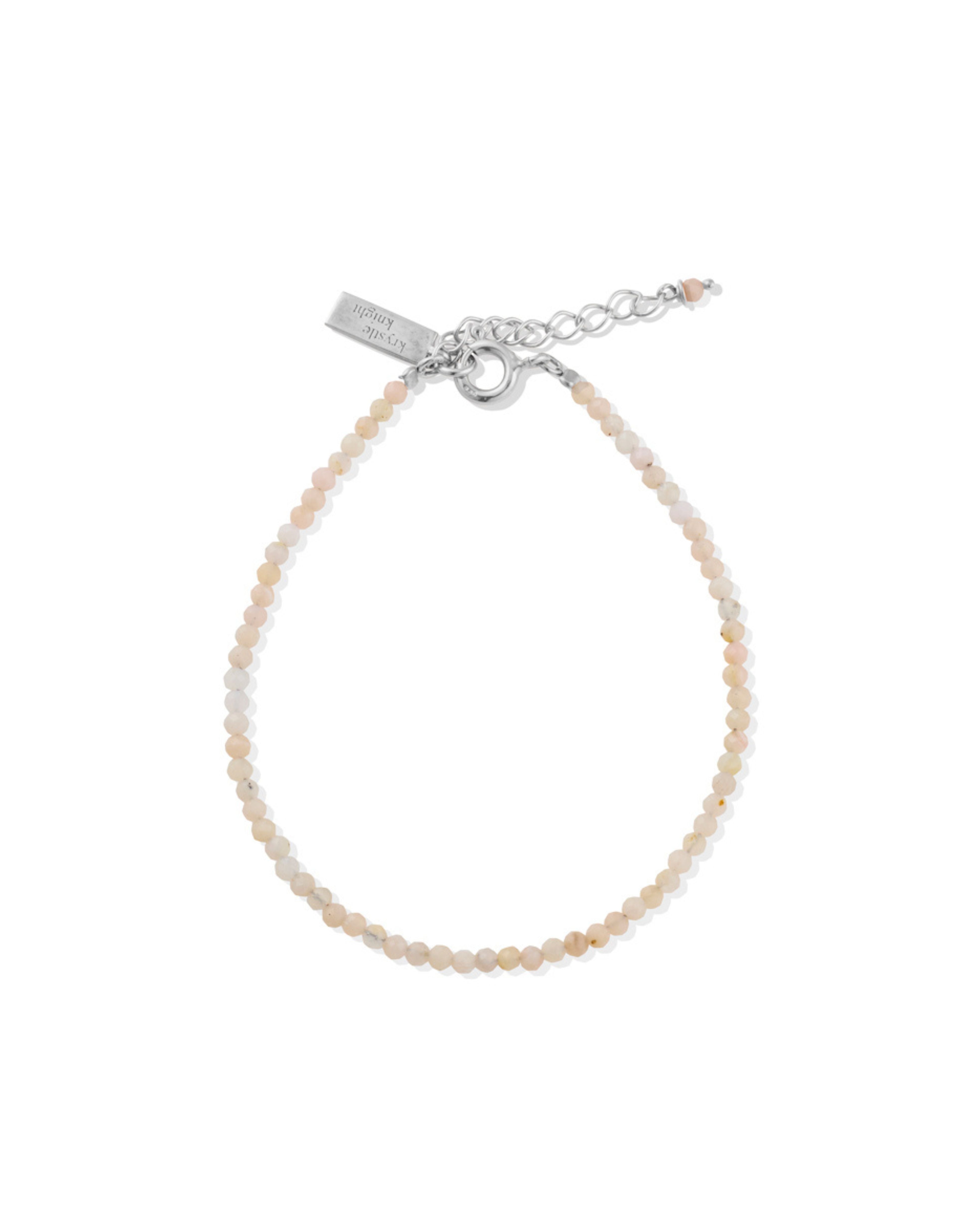 Pink Opal bracelet with silver clasp on a white background