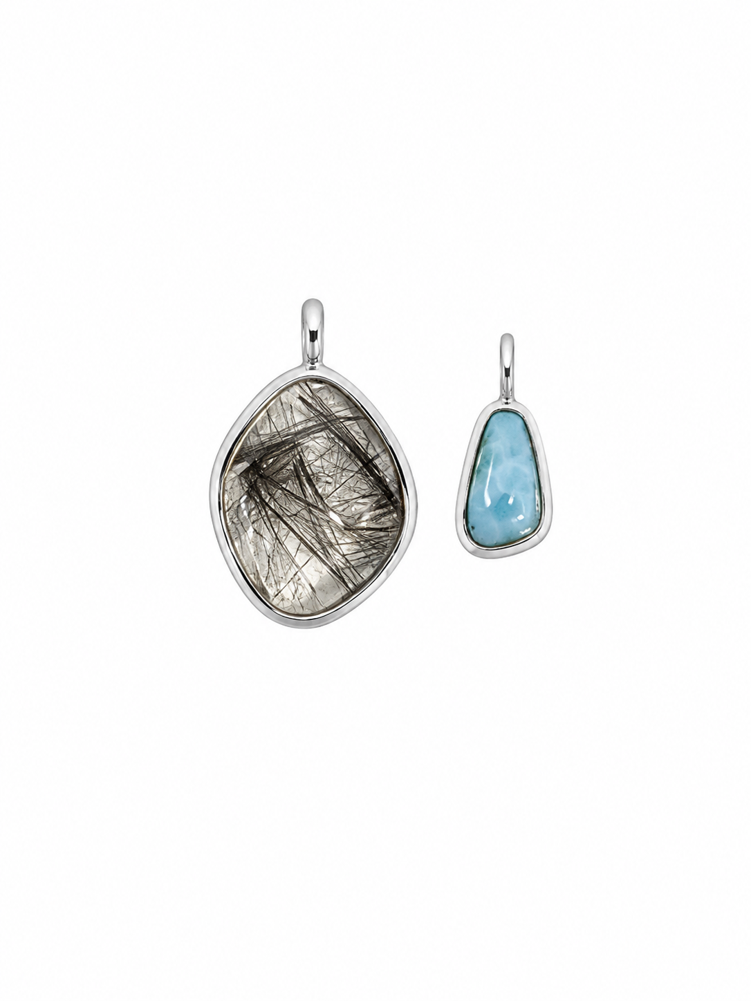 one of a kind charms | rutilated quartz + larimar | 925 sterling silver