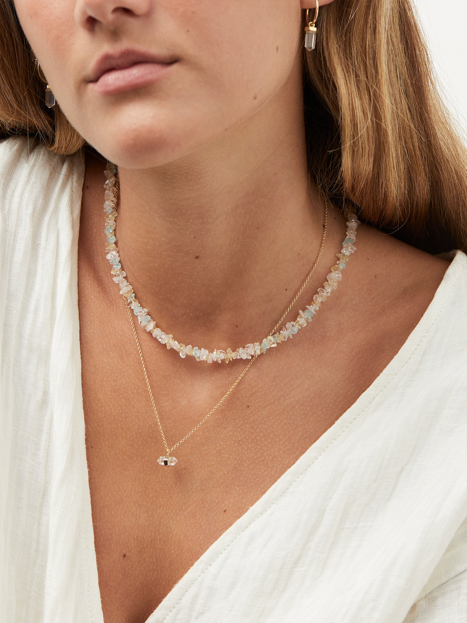 peony crystal necklace | clear quartz + rose quartz + aquamarine + citrine