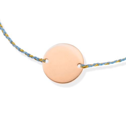 round plaque cotton bracelet with herkimer quartz | engravable engraving preview