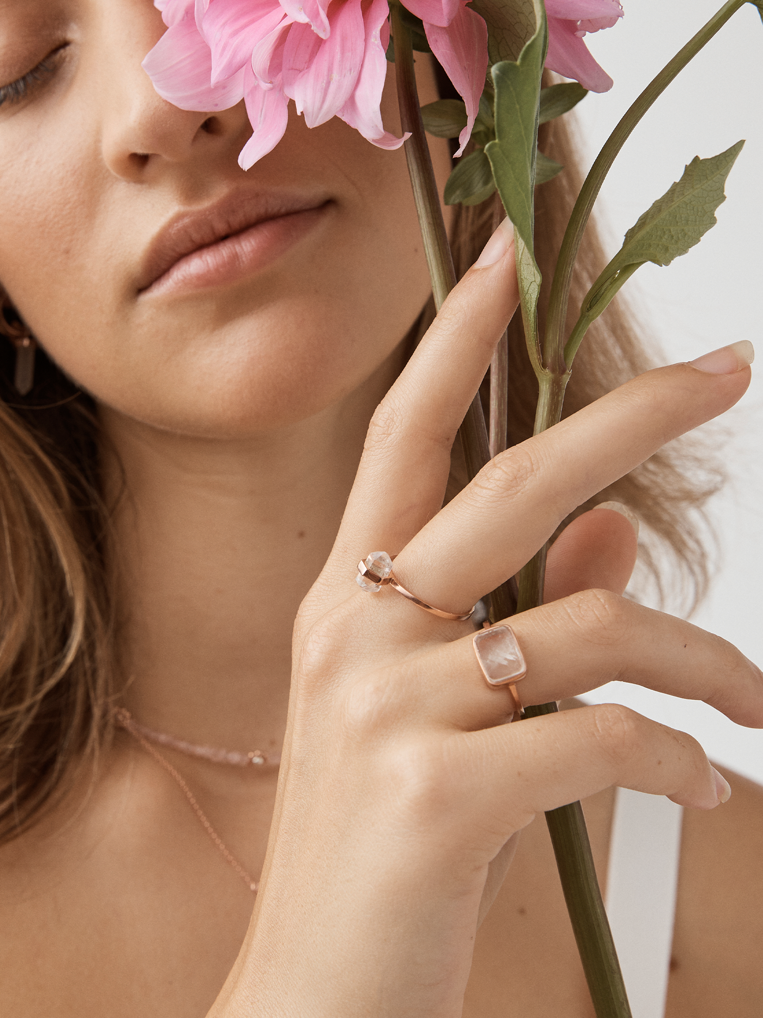 tiny calm crystal ring | clear quartz ROSE GOLD PLATED