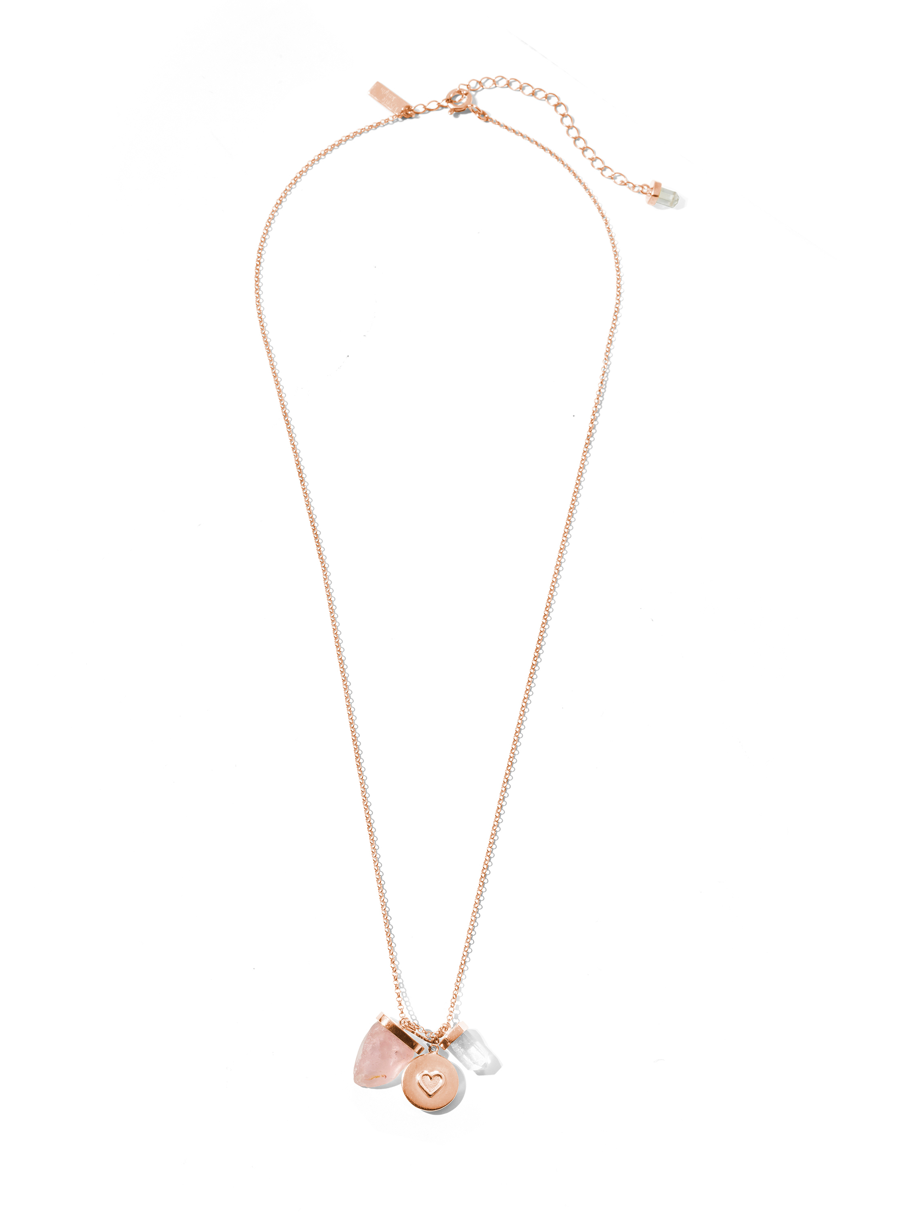 eternal love necklace | rose quartz, clear quartz + heart
