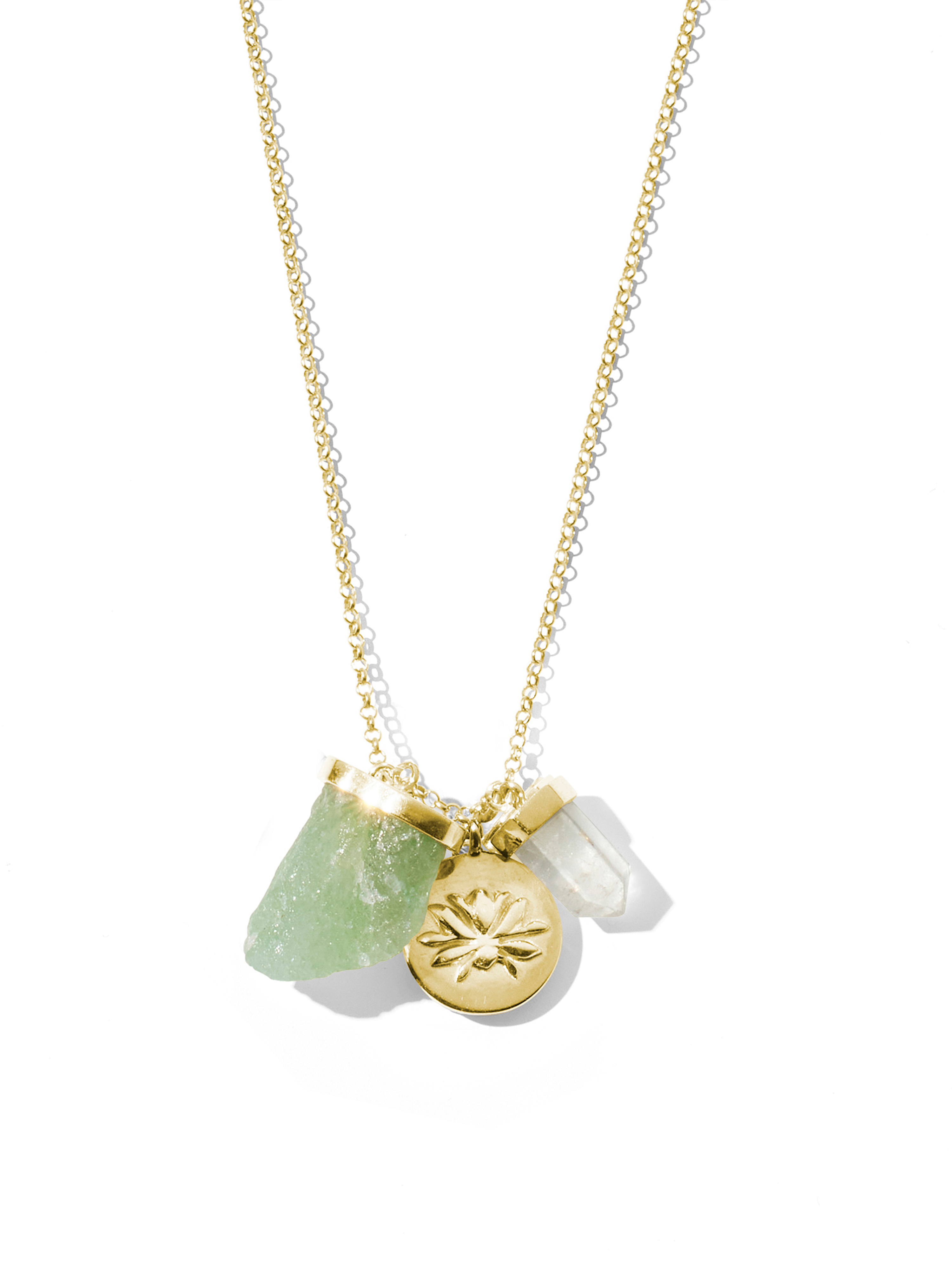 the lucky necklace | green aventurine, clear quartz + lotus