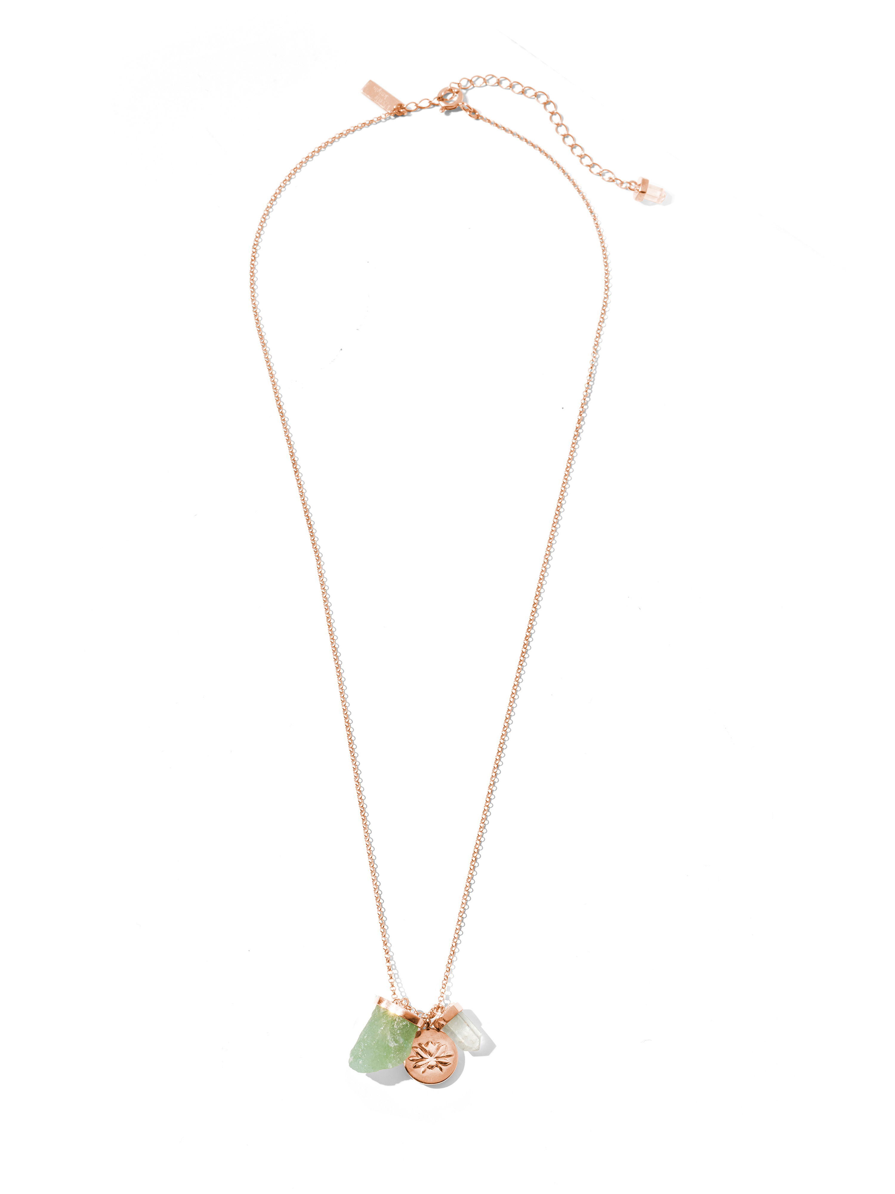 the lucky necklace | green aventurine, clear quartz + lotus
