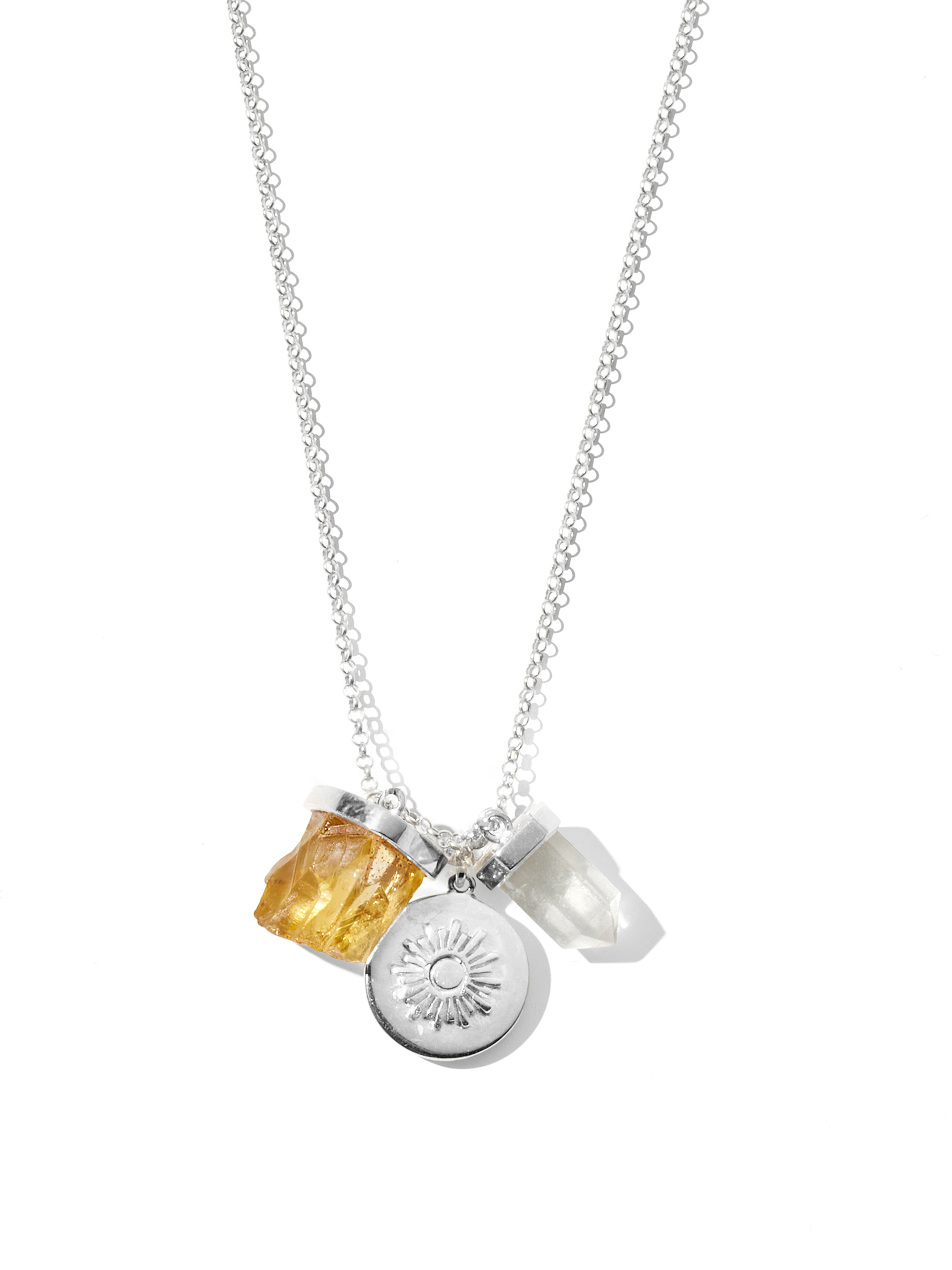 prosperity necklace | citrine, clear quartz + sun