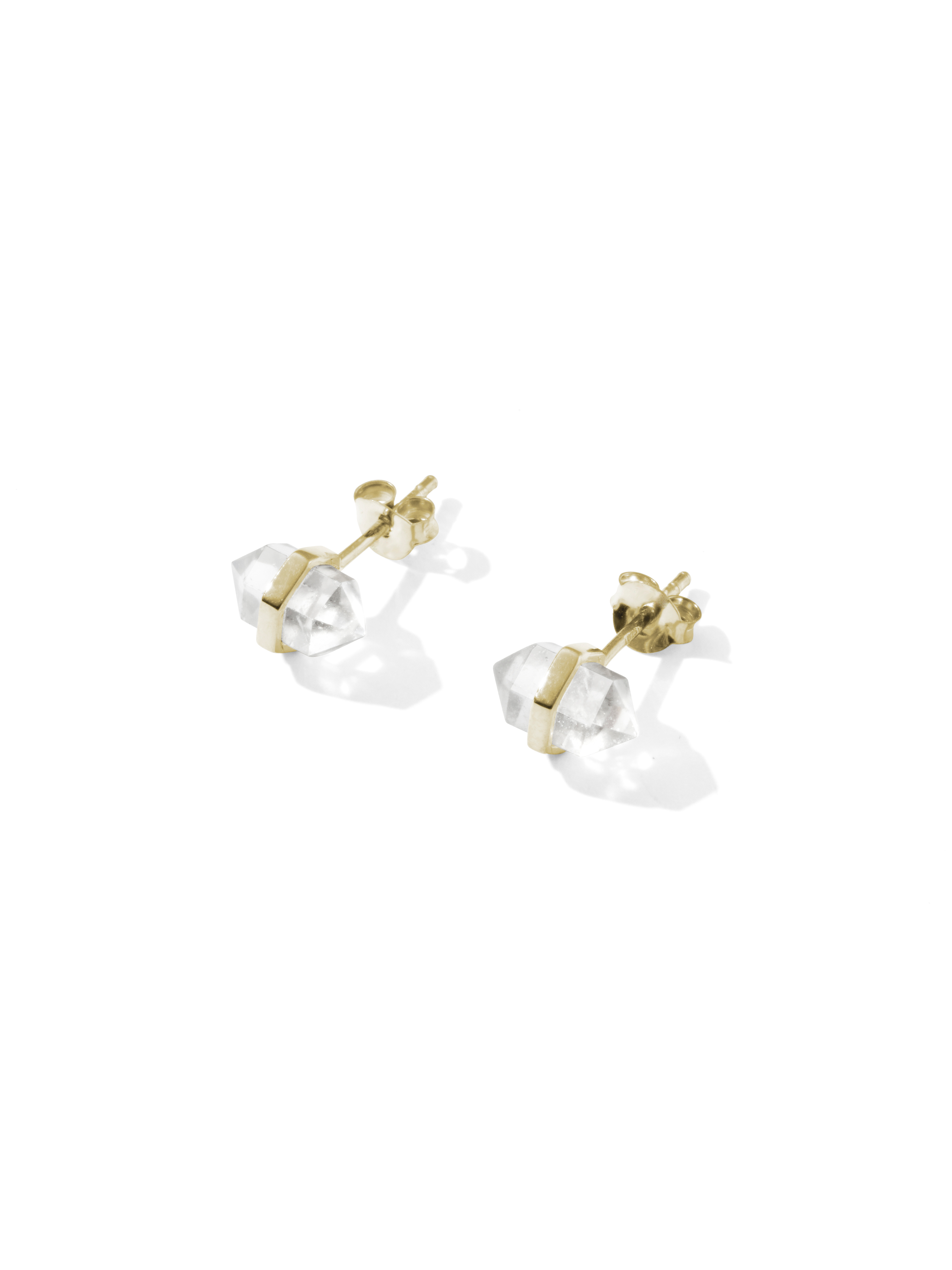 beaming crystal studs | clear quartz | 18K Solid Yellow Gold
